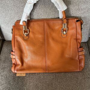 Kattee Women's Tan Leather Tote Handbag with Gold Hardware